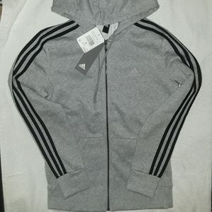 🆕Adidas | Full Zip Up Hooded Sweatshirt Grey & black Womens Size Small